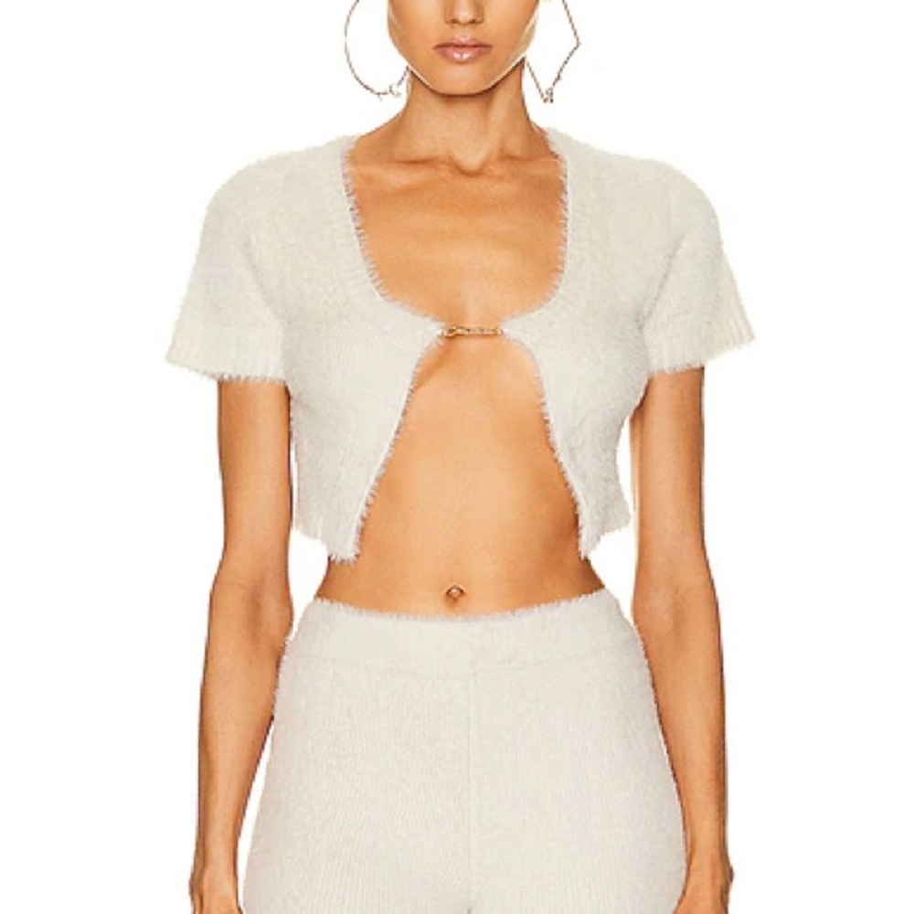 Jacquemus Women's Fluffy Cream Knit Cardigan Sweater Size Small